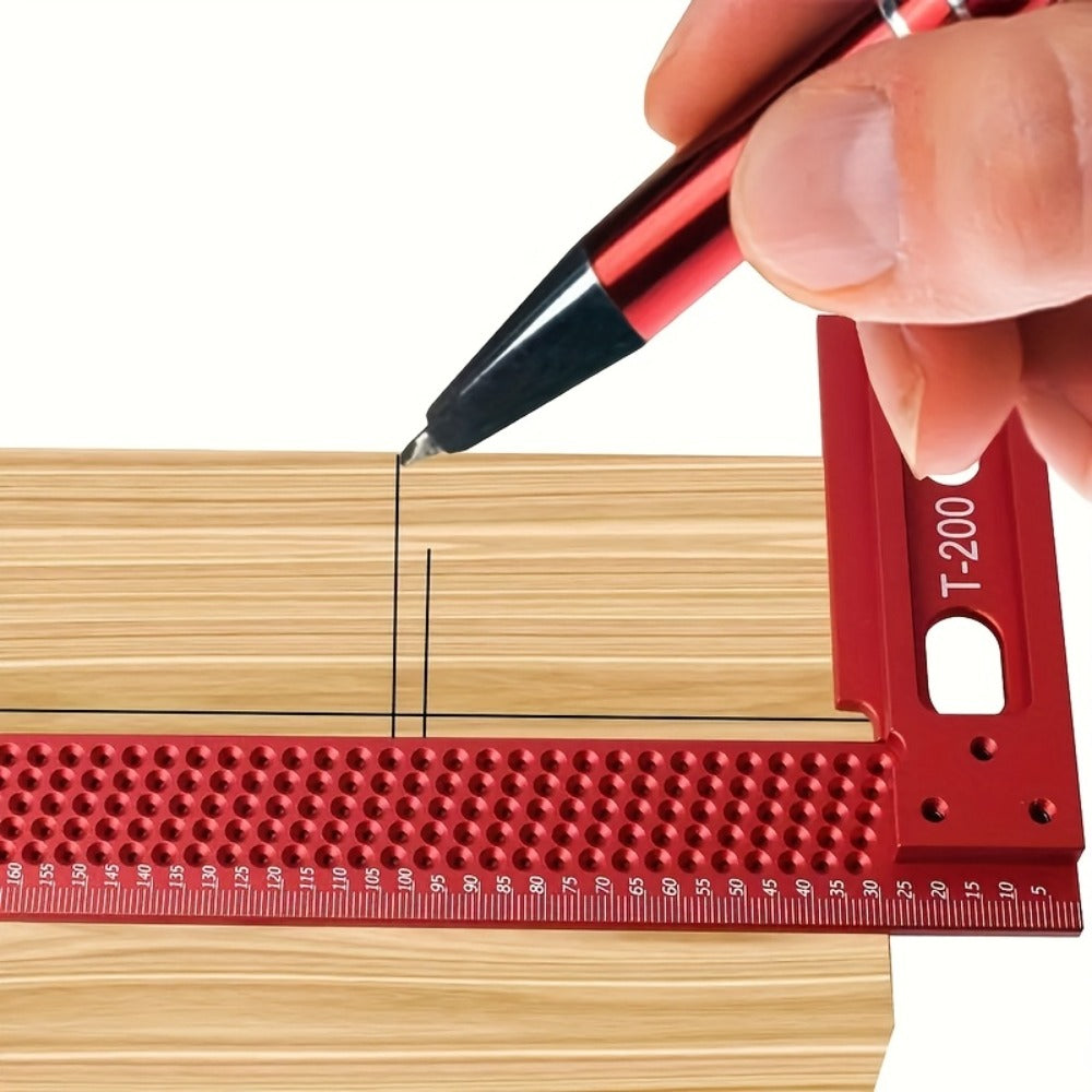 200 mm Aluminum T-Square Marking Gauge with Sliding Stop, Metric Scale and Red Anodized Finish