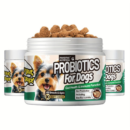 Dog Probiotic Soft Chews, Chicken Flavor, 90-Count Bottle with One- or Three-Bottle Checkout Options