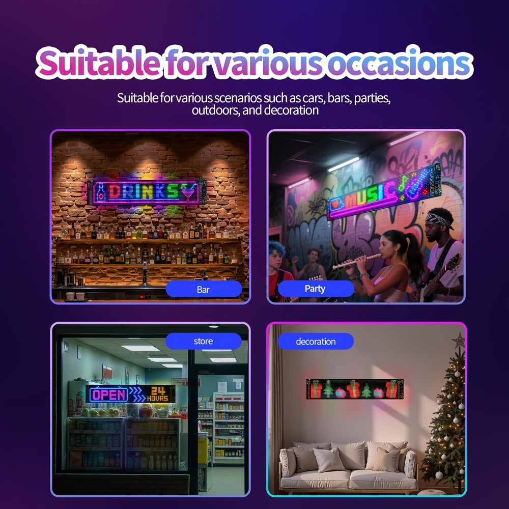 Flexible LED Dot Matrix Display with Remote Control - APP & USB Powered Programmable Scrolling Sign, 8 Dynamic Modes for Car Window Store Shop Hotel Holiday Decoration