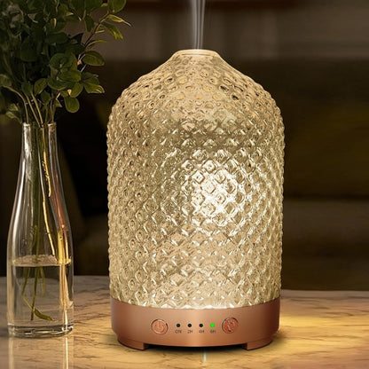 200ml Essential Oil Diffuser with Textured Glass-Style Cover, Seven-Color Light and 2H, 4H or 6H Timer
