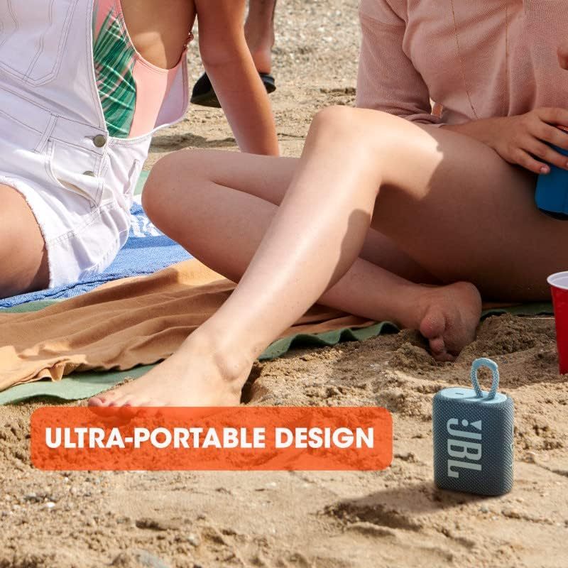 JBL Go 3 IP67 Waterproof Portable Bluetooth Speaker, Big Audio & Punchy Bass, 5-Hour Playtime, USB-C Fast Charge, Rugged Fabric Design with Carry Loop for Outdoor Travel Beach Shower