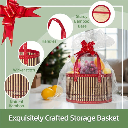 Bamboo Storage Baskets 6-Pack in Oval or Round Shapes with Nine Color and Shape Variants for Home Organization