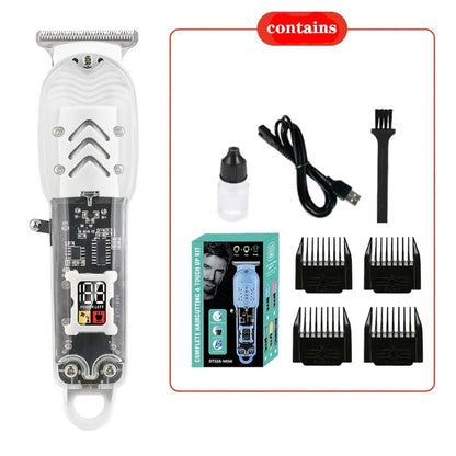 Hair Clipper Transparent-Shell Cordless Trimmer with LED Battery Display, USB Charging and Five Colors