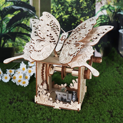 Wooden Butterfly Music Box Model Kit with Colour Butterfly or Natural Butterfly Music Box Checkout Options