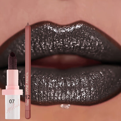 Glitter Lip Gloss & Lip Liner Set 2-Piece – Berry Shine Diamond Finish, Hydrating Squalane Formula, Long Lasting Glossy Sparkle Lip Kit for Women, 10 Color Combos Available