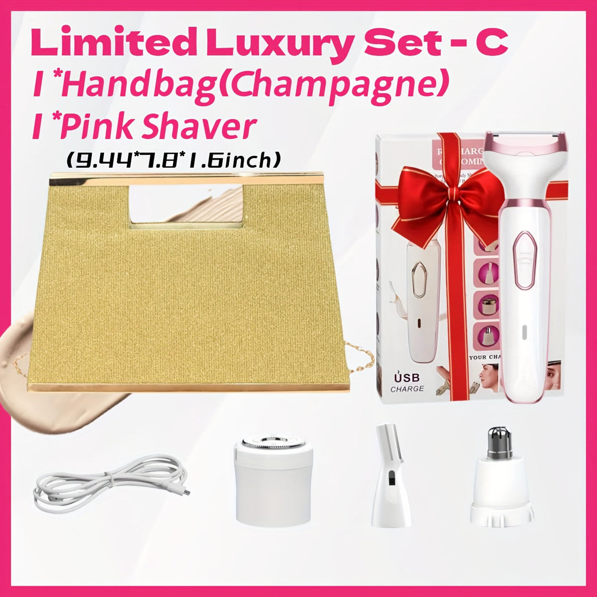 4-in-1 Electric Shaver for Women Rechargeable Wet & Dry Painless – Face Nose Legs Underarm Bikini Trimmer Portable Cordless Grooming Kit, Luxury Gift Set Options for Her