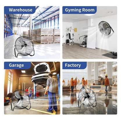 Industrial Floor Fan High Velocity, 3-Speed Heavy Duty Metal Cradle Fan with 360° Tilt, Multiple Sizes Available, Powerful Air Circulation Fan for Warehouse, Workshop, Garage, Factory and Basement