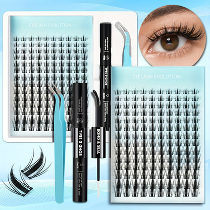 C-Curl Spike Lash Extension Kit with 140 Clusters in Mixed 8-18mm Lengths, Adhesive Tube and Curved Applicator