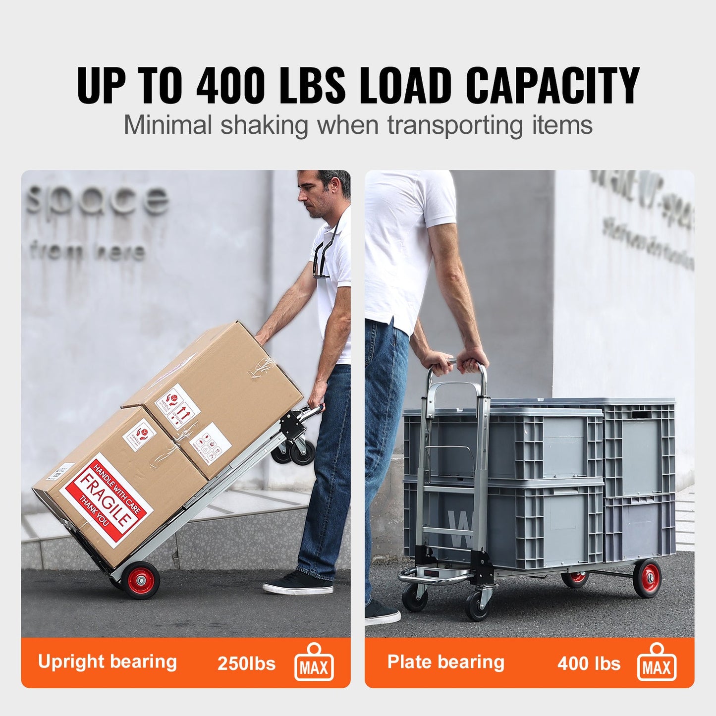Convertible Folding Hand Truck and Platform Cart with 400 lb Platform and 250 lb Upright Load Labels