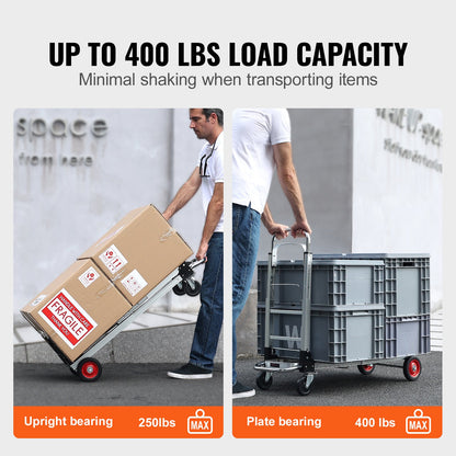 Convertible Folding Hand Truck and Platform Cart with 400 lb Platform and 250 lb Upright Load Labels