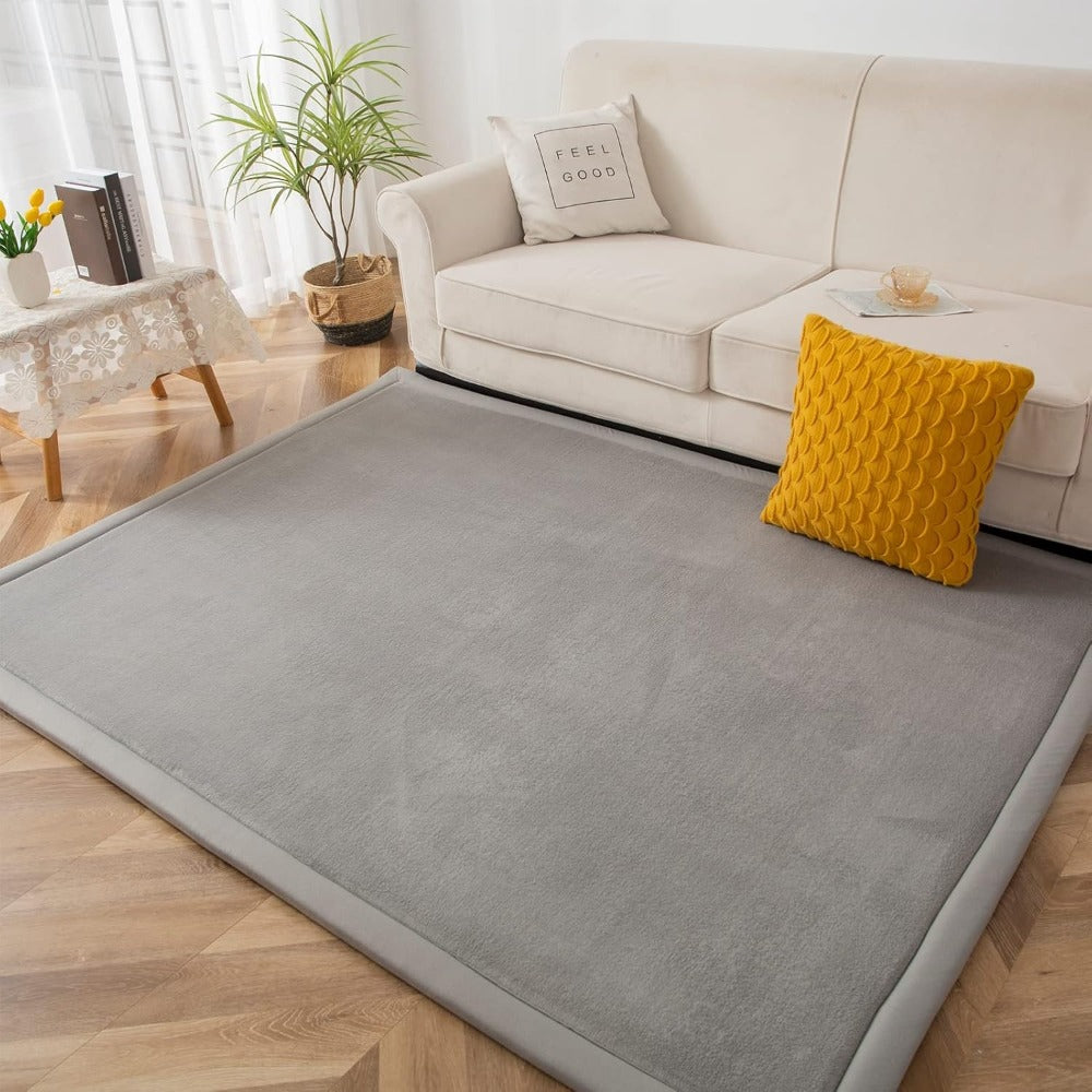 Padded Tatami-Style Area Rug in Six Solid Colors with 50-Inch Square to 79 x 118-Inch Sizes