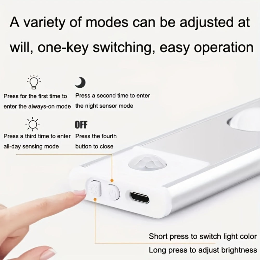 LED Strip Light Motion Sensor Bar with USB Rechargeable Power, Three White Tones, 20–50cm Sizes and One or Two Packs