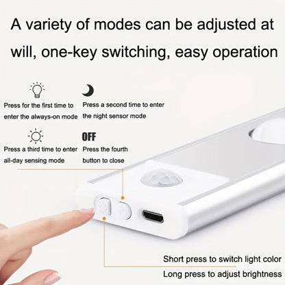LED Strip Light Motion Sensor Bar with USB Rechargeable Power, Three White Tones, 20–50cm Sizes and One or Two Packs