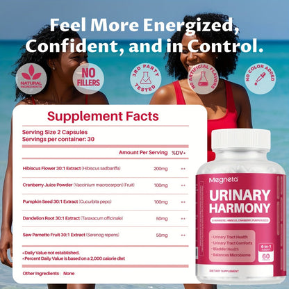 Dietary Supplement Capsules with Megneta Label, D-Mannose, Hibiscus, Cranberry and 60 Count