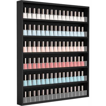 Nail Polish Rack Wall Mount Organizer 6-Tier & 10-Tier with Acrylic Baffle – Salon Display Shelf for Nail Polish Storage, Home Nail Studio & Spa, Black White Pink