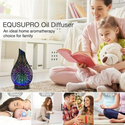 120ml Glass Essential Oil Diffuser with Teardrop Body, Four Timer Labels, Seven-Color Light and Oil Bundle
