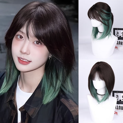 Synthetic Wig 16-Inch Straight Ombre Bob with Bangs, 150% Density and Rose Net Cap for Festivals
