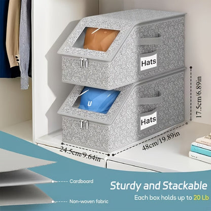 Stackable Baseball Cap Storage Box with Clear Viewing Window – Hat Organizer for Closet Holds Up to 30 Caps, Space-Saving Design for Hats, Underwear, Socks & Toys – For Men & Women (2 or 4 Pack)