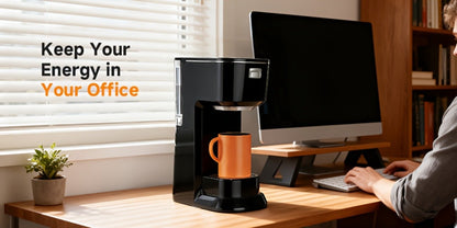 Compact Single-Serve Coffee Maker for Pods or Grounds with One-Button Control and Black or White Finish