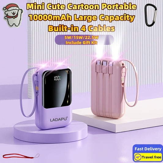 10000mAh Mini Power Bank 4 Built-In Cables Ultra-Bright LED Digital Display – 22.5W Super Fast Charging Multifunctional Portable Charger for Outdoor Travel, Compatible with iPhone Android Samsung