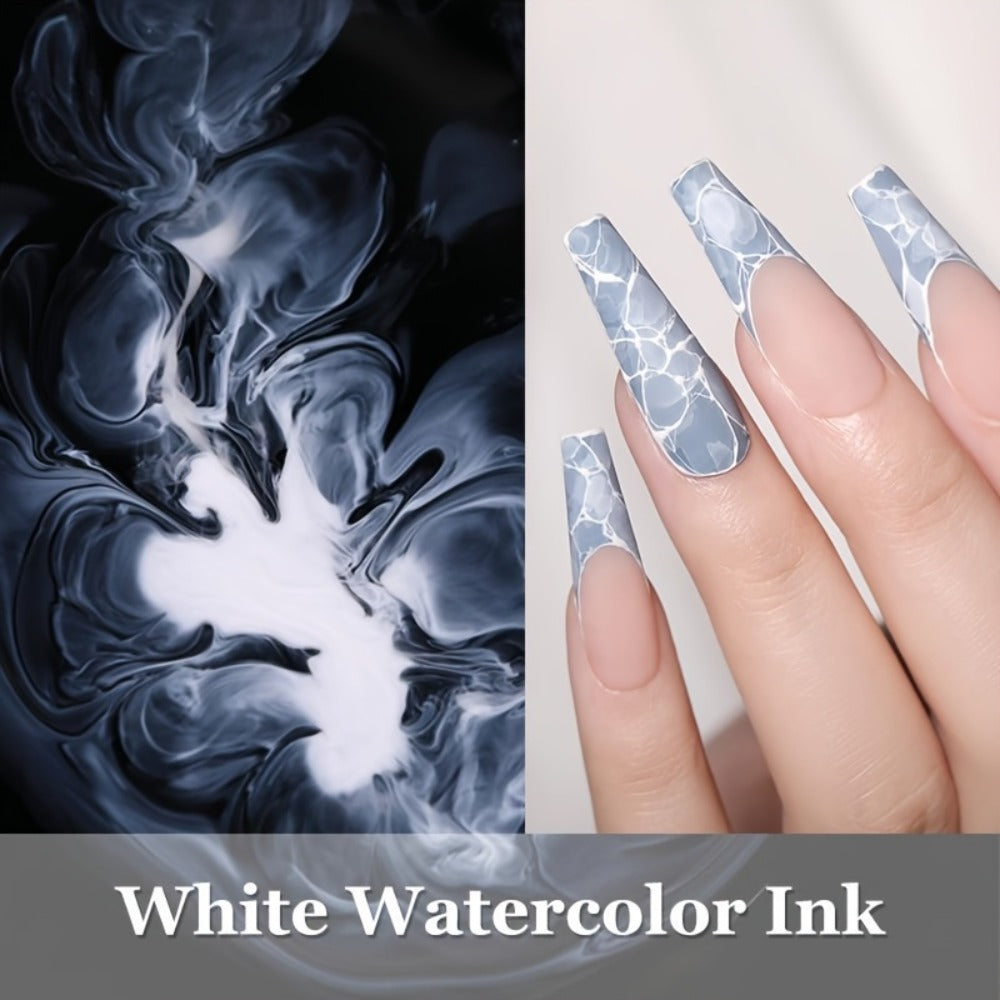 Gel Nail Polish – Blooming White Watercolor Gradient Flower Effect — Semi-Permanent Soak-Off LED UV Nail Art Ink, Floral Marble Manicure…