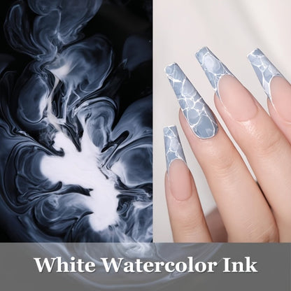 Gel Nail Polish – Blooming White Watercolor Gradient Flower Effect — Semi-Permanent Soak-Off LED UV Nail Art Ink, Floral Marble Manicure…