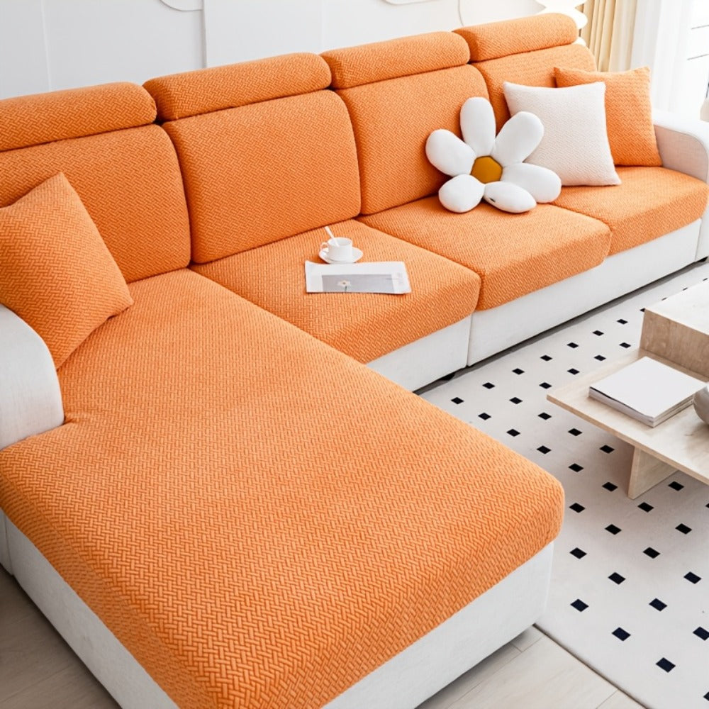 Jacquard Stretch Sofa Cover Non-Slip | Elastic Wear-Resistant Couch Slipcover, Polyester Jacquard Fabric, 1 to 4 Seat Sectional L-Shape, Armrest Backrest, Machine Washable