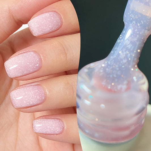 Gel Nail Polish in 10ml Snowflake-Sequin Pink Jelly with Glitter Finish and UV/LED Soak-Off Cure