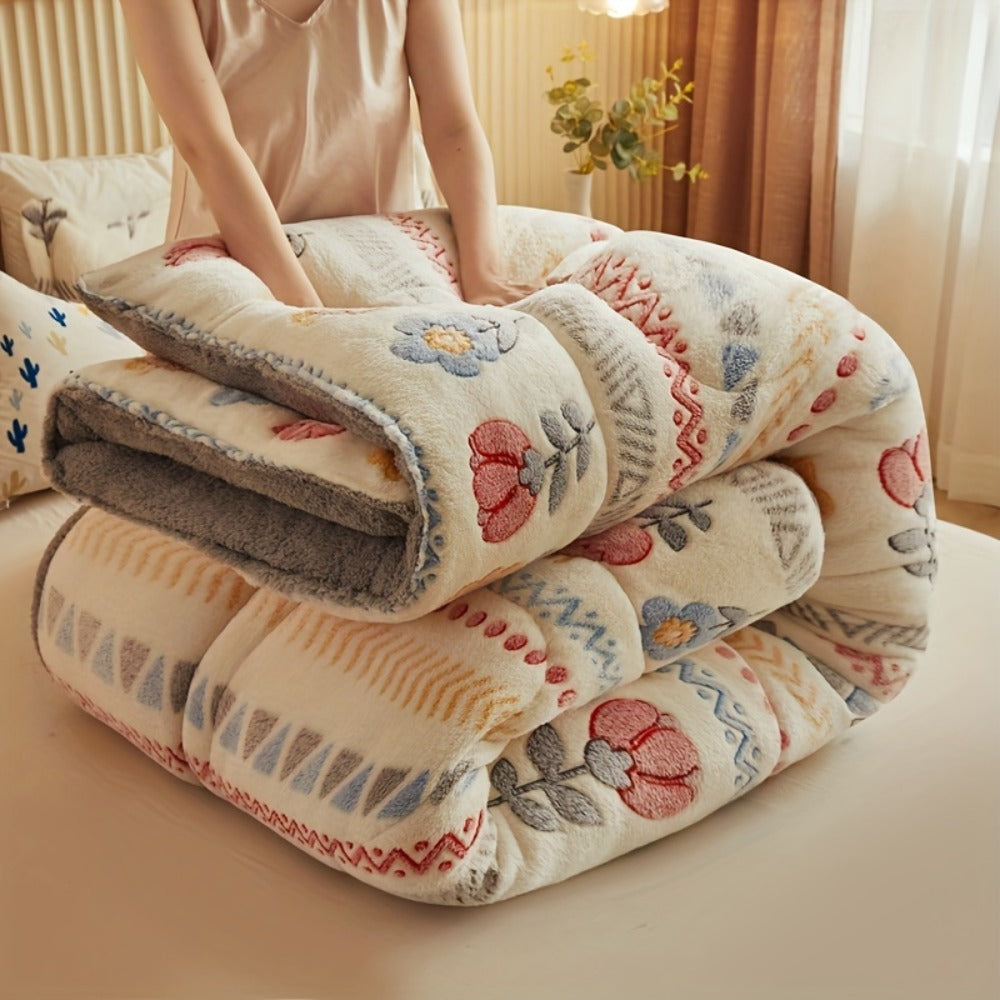 Bohemian Winter Comforter Thick Warm Velvet | Snowflake Floral Geometric Pattern Bedspread for Twin Full Queen – Soft Heavy Quilt Machine Washable for Bedroom Hotel – Vibrant Boho Bedding