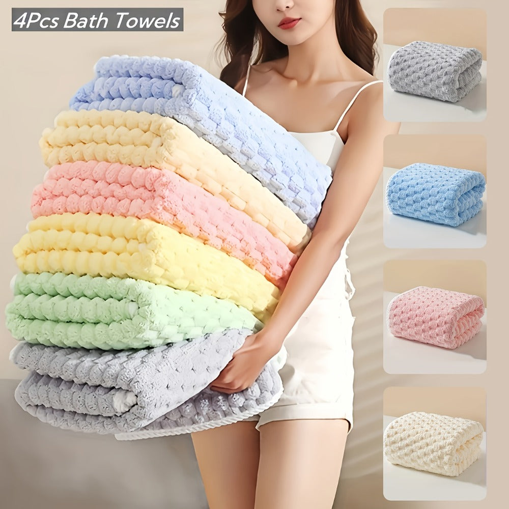 Bath Towels Set 4 or 8 Piece Microfiber Waffle Weave Collection in Gray, Pink, Blue and Beige