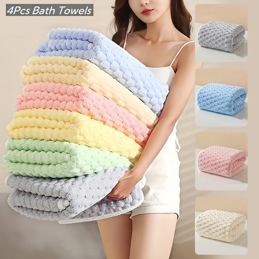 Bath Towels Set 4 or 8 Piece Microfiber Waffle Weave Collection in Gray, Pink, Blue and Beige