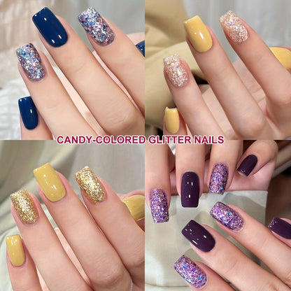 Glitter Gel Nail Polish 2-Color Set Candy Shimmer Soak Off UV LED – Photo Frame Bottle Nail Art Kit 0.51oz Each, Long Lasting Chip Resistant Sparkle for Salon & DIY Home Manicure