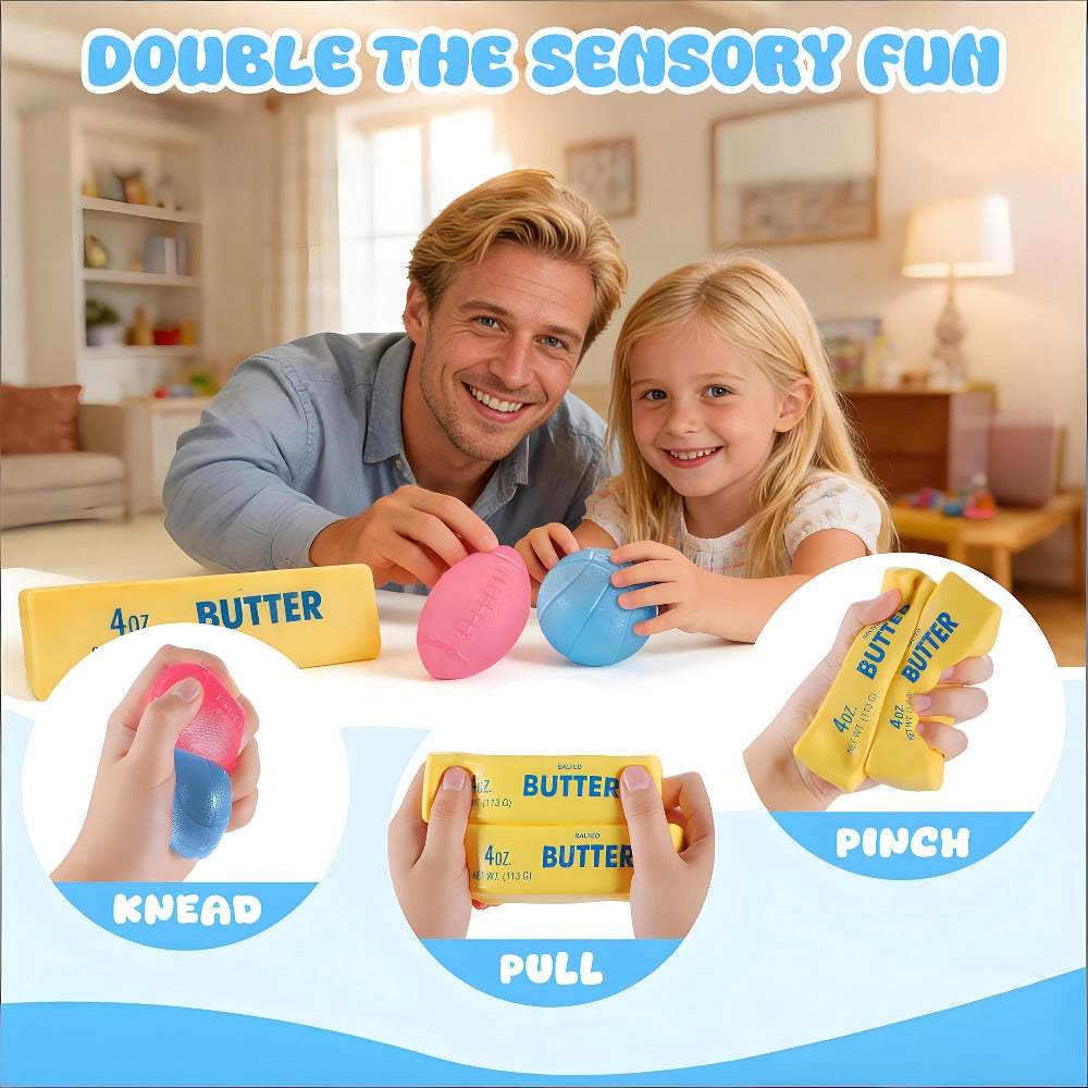 Four-Piece Slow-Rise Foam Squishy Set with Two Butter Bars, One Basketball and One Football