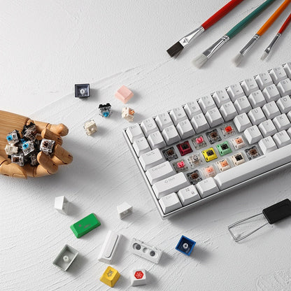 Hot Swappable Mechanical Keyboard 60% RGB Backlit 61 Keys – Customize Red or Cyan Switches, Ultra-Compact Wired Tenkeyless Design for PC, Laptop & Mac | No Solder Switch Change | Black & White