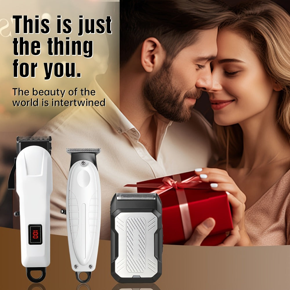 Hair Clippers & Trimmers White Grooming Set with LCD Screens, USB-C Charging and One, Two or Three Pieces