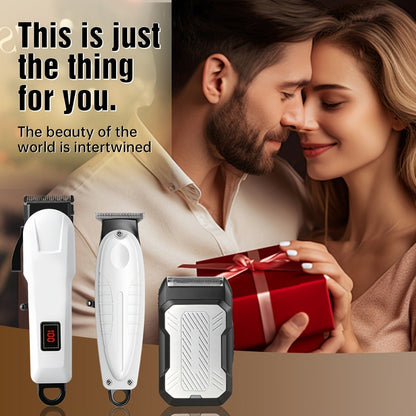 Hair Clippers & Trimmers White Grooming Set with LCD Screens, USB-C Charging and One, Two or Three Pieces