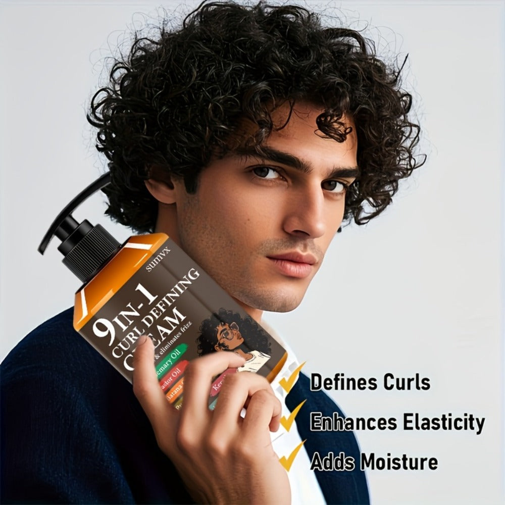 280ml 9-in-1 Curl Defining Cream in Pump Bottle with Pictured Botanical Ingredient Blend for Wavy Hair