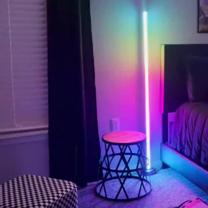 Slim RGB+IC Corner Floor Lamp with Segmented Light Bar, App and Remote Controls, Music Sync and One- or Two-Lamp Options
