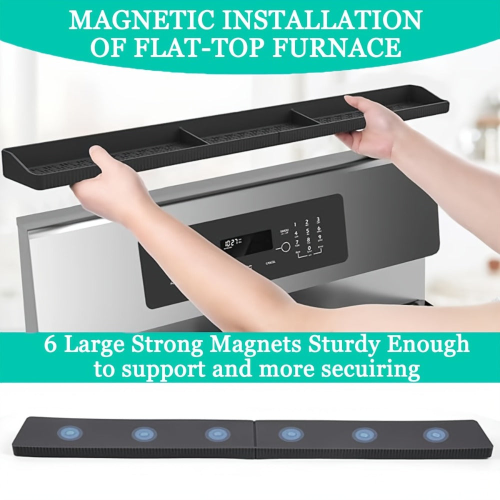 Magnetic Stove Shelf Kitchen Organizer, 30-Inch Silicone Spice Ledge with Eight Embedded Magnets