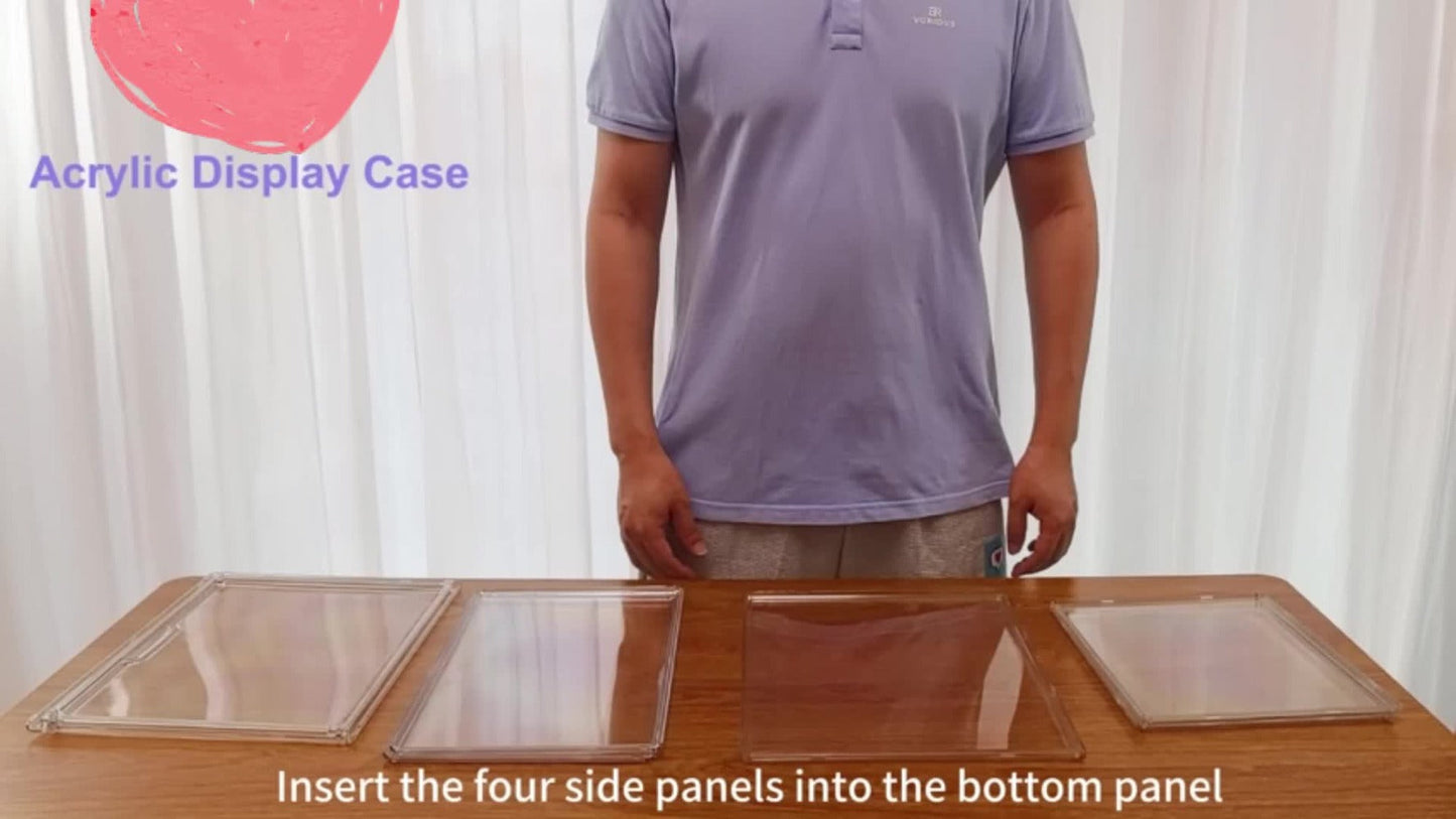 Three-Pack Clear Handbag Display Boxes with Front Magnetic Doors, Stackable Design and Exact Checkout Label