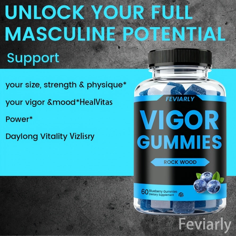Men's Vitality Booster Gummies – Shilajit, Maca & Longjack Formula – Daily Energy, Mood & Performance Support for Men – Fast-Acting Blueberry Flavor Multivitamin Gummies for Men & Women