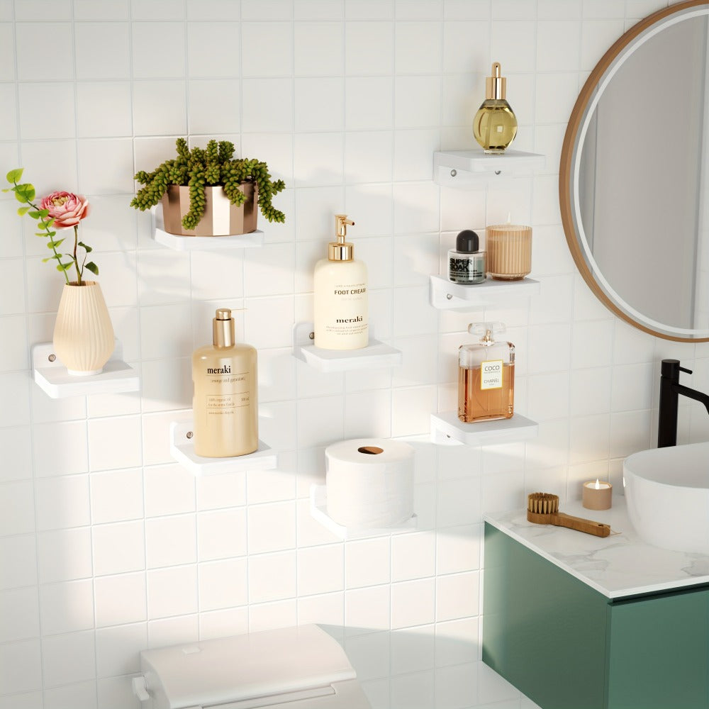 Eight-Piece 4-Inch Wall Shelf Set with Compact Square Ledges, Pure Black Finish and Mounting Hardware