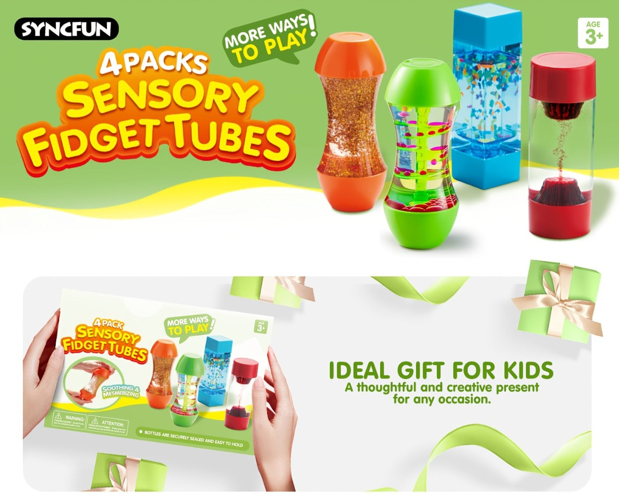 Four-Piece Visual Flow Tube Set with Glitter, Fish, Flake and Volcano Motion Designs in Four Shapes