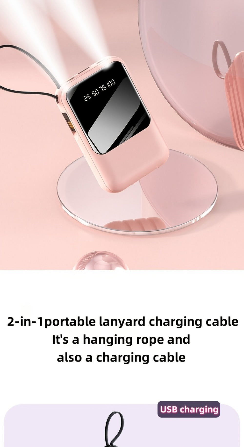 10000mAh Mini Power Bank 22.5W Super Fast Charging with 4 Built-In Cables – LED Display Cute Compact Portable Charger for iPhone Samsung Android Travel Outdoor Emergency Battery Pack