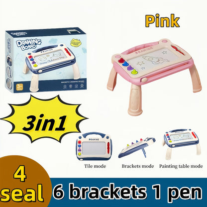Three-Mode Magnetic Drawing Board with Four Stamps, Brush, Eraser Slider and Six Color Configurations