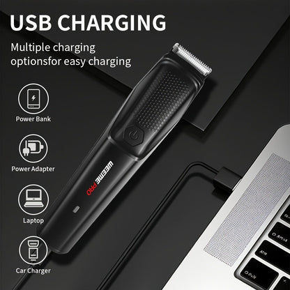 Beard Trimmer for Men - Professional Hair Clipper Electric Razor Zero Gapped T-Blade Edger Liner Cordless Rechargeable Mustache Trimmer Grooming Kit for Body Face Neck Black