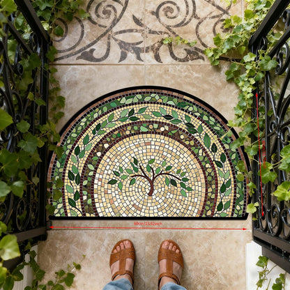 Semicircle Mosaic-Vine Floor Rug with Pictured Green and Cream Pattern in 23.62-by-35.4-Inch Size