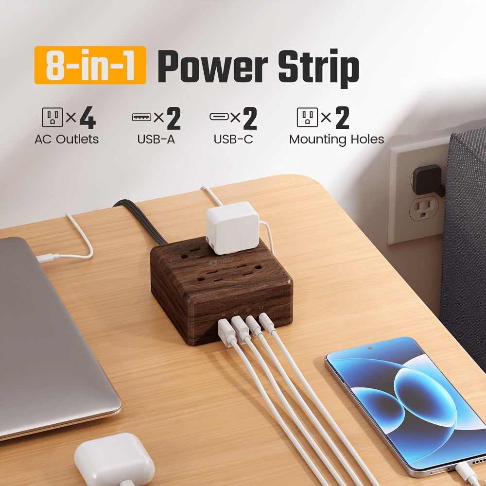Widely Spaced Outlet Power Strip 8-in-1 with 4 AC Outlets & 4 Smart USB Ports, Surge Protector, 4ft Extension Cord, Portable Desktop Charging Station for Home, Office, Hotel, Dorm & RV – Multiple Colors
