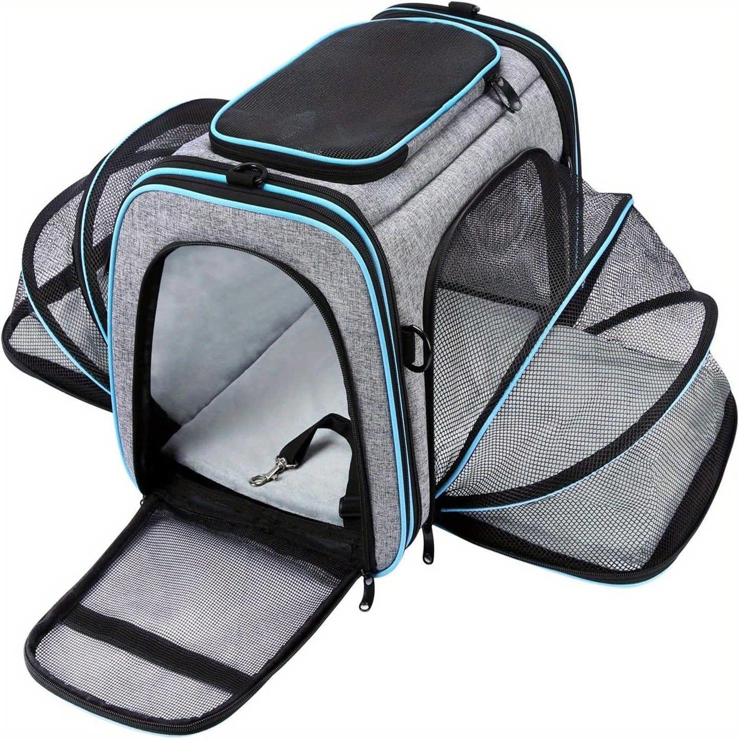 Airline Approved Expandable Pet Carrier Bag | Soft-Sided Polyester Travel Tote for Small Dogs & Cats, Removable Fleece Pad, Reflective Strips, Steel Frame, Top & Side Entry, Small & Large Size