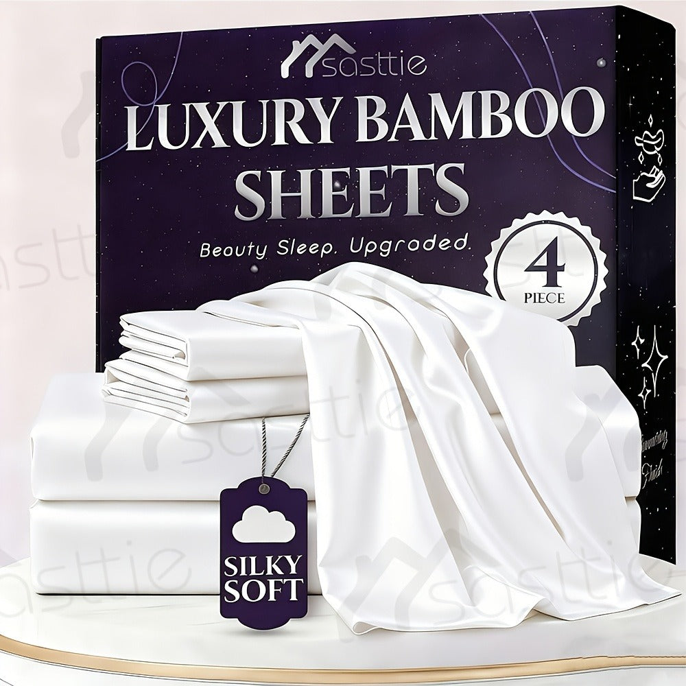 Four-Piece Sheet Set with Flat Sheet, Fitted Sheet, Two Pillowcases and 48 Exact Color-Size Options